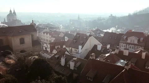 Experience panoramic view showcasing a historic European Prague from afar Stock Footage 301792212
