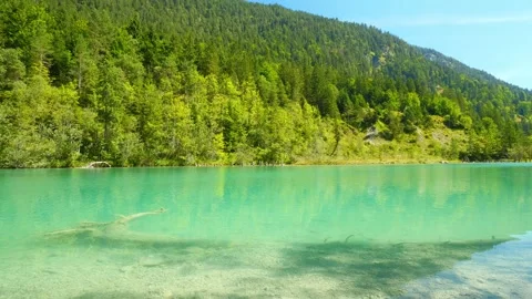 Experience the Perfect Summer: Mountain Lake with Turquoise Water - The Littl Stock Footage 280436158