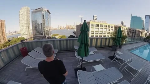 Experience the Rooftop View Offering a Breathtaking Overlook of the City Skyline Video stock 291615467