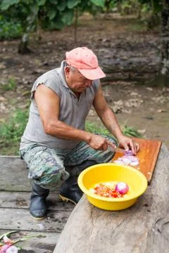 Experience the rustic charm of a rural chef cooking up a storm amidst lush Stock-Fotos