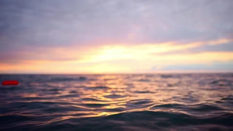 Experience the Serene Sunset that Illuminates the Calm Ocean Waves with its Stock Footage 318385746