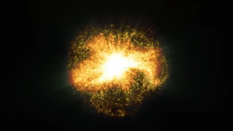 Experience a stunning cosmic explosion with bright golden sparks lighting up Stock Footage 313198103