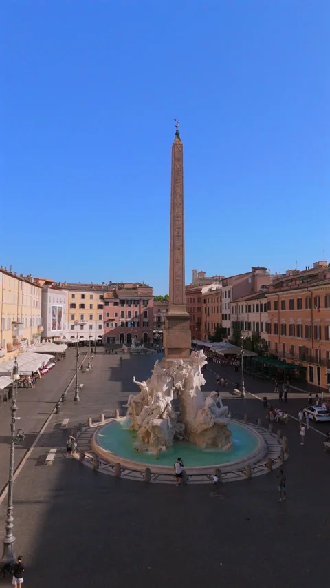 Experience the Stunning View of Piazza Navona, with its incredible Fountain and Stock Footage 318053939
