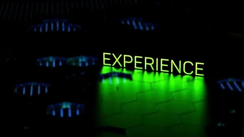 EXPERIENCE text,neon glowing word, practical skills, animation.3D render Stock Footage 309978063