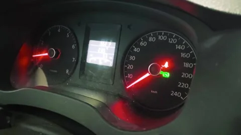 Experience the thrill of driving with dynamic speedometer views showcasing speed Video stock 318317296