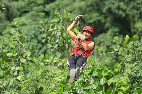 Experience the thrill of ziplining through the breathtaking Ecuadorian Andes,an Stock Photos