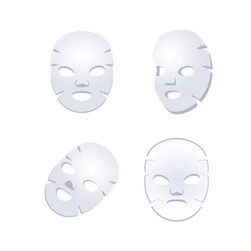 Experience ultimate self care with a set of four white cosmetic sheet masks for Stock-Illustration