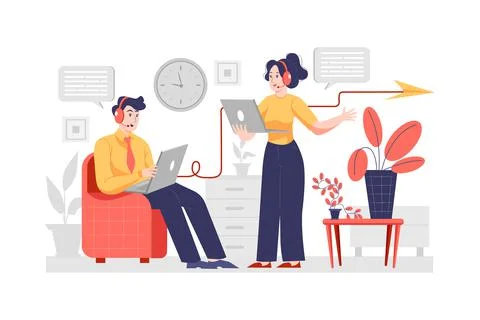 Experience using call service from different place and time users Stock Illustration