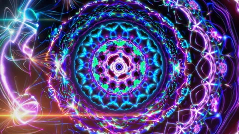 Experience a vibrant abstract mandala animation with neon lights that captivates Stock Footage 306115865