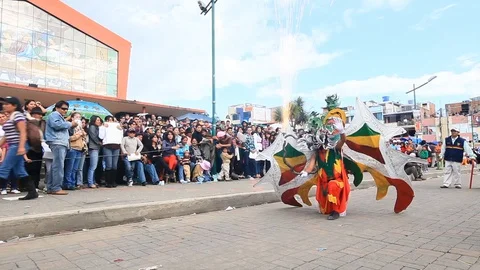 Experience the vibrant Diablada de Pillaro in Pillaro,Ecuador,as devil like Stock Footage 128427681