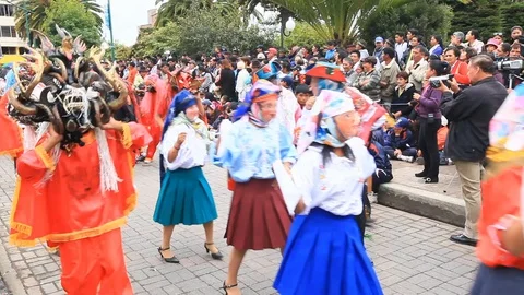 Experience the vibrant Diablada de Pillaro in Pillaro,Ecuador,as devil like Stock Footage 128427807