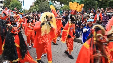 Experience the vibrant Diablada de Pillaro in Pillaro,Ecuador,as devil like Stock Footage 128427825