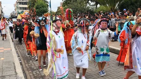 Experience the vibrant Diablada de Pillaro in Pillaro,Ecuador,as devil like Stock Footage 128427827