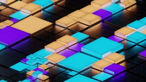 Experience a vibrant digital landscape with glowing cubes and energy Stock Footage 283301650