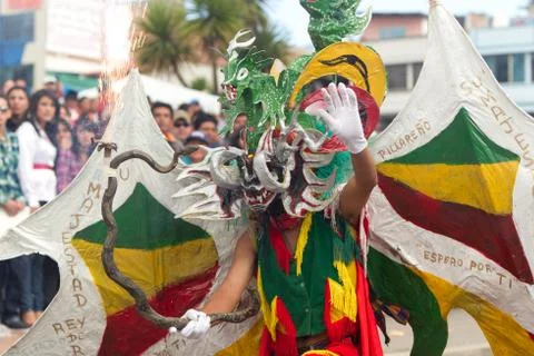 Experience the vibrant tradition of the Diablada in Pillaro on February 6th,as Stock Photos