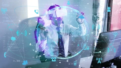 Experience virtual reality with VR glasses in the Office Stock Footage 165667666