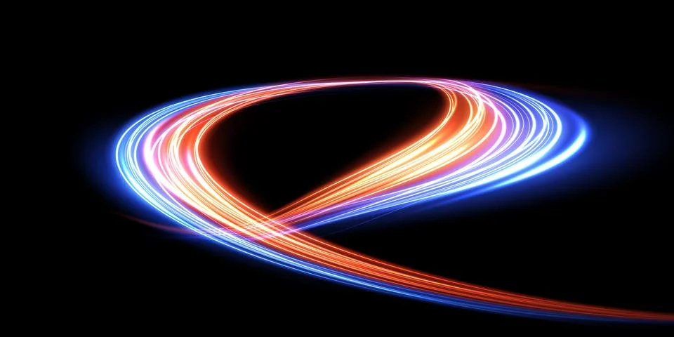 Experience vivid light trails dancing on a black background, creating an Stock Illustration