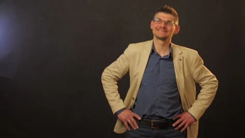 Experienced actor plays role of shy man with sincere smile Stock Footage 135390924