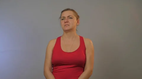 Experienced actress performs emotions of disgust close Stock Footage 129304896