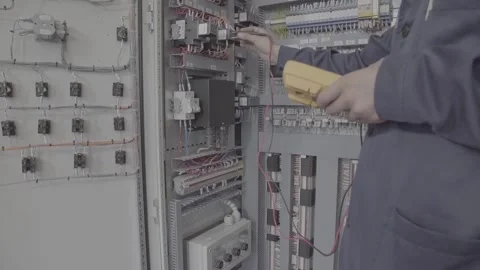 Experienced and qualified electrician engineer works in electrical cabinet Stock Footage 105291692
