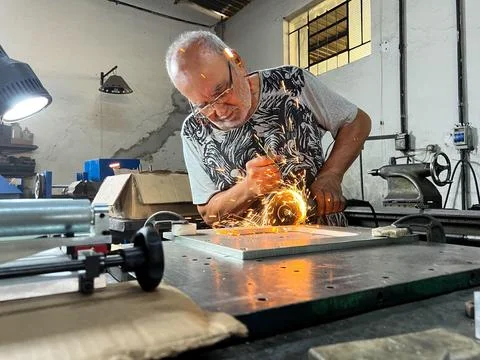Experienced blacksmith man working Stock Photos