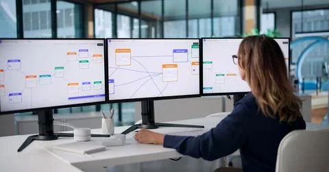 Experienced Business Manager Efficiently Overseeing Automated Workflow Proces Stock Photos