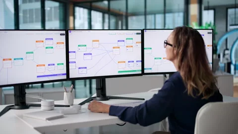Experienced Business Manager Efficiently Uses Automated Workflow Software Stock Footage 346325164