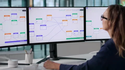 Experienced Business Manager Efficiently Uses Automated Workflow Software Stock Footage 347290836