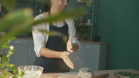 The Experienced Cook Has Finished Kneading the Dough. Video stock 156571579