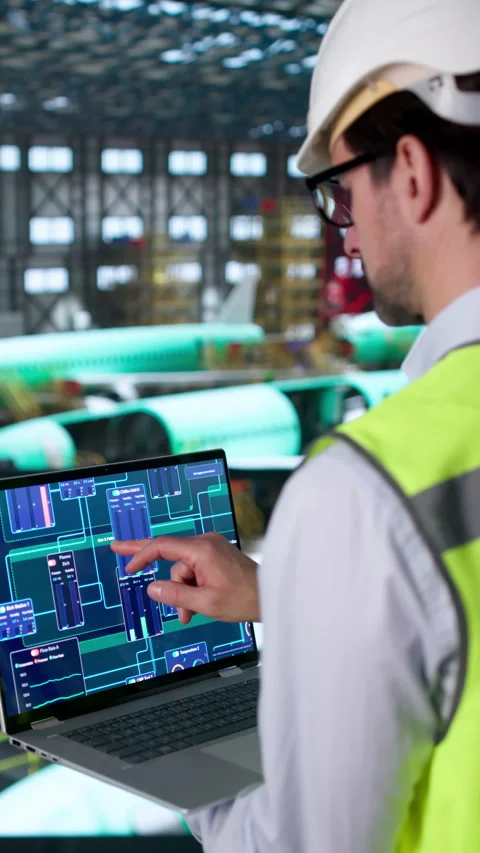 Experienced Engineer Monitors Aerospace Factory Machines Stock Footage 335459016