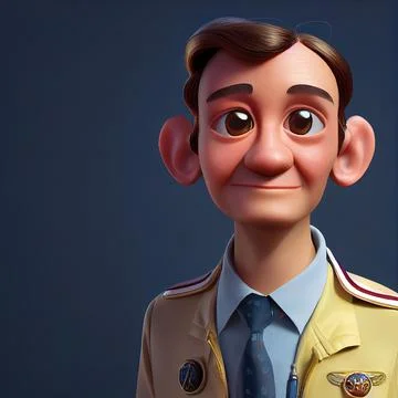 Experienced middle age airplane pilot portrait. Animated movie character Stock Illustration