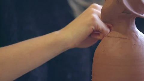 Experienced potter creating a beautiful clay souvenirs using professional tools 스톡 동영상 84170261