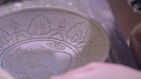 Experienced potter creating a beautiful clay souvenirs using professional tools 스톡 동영상 84178782