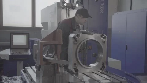 Experienced qualified worker works on precision coordinate boring machine CNC  Stock Footage 105159711