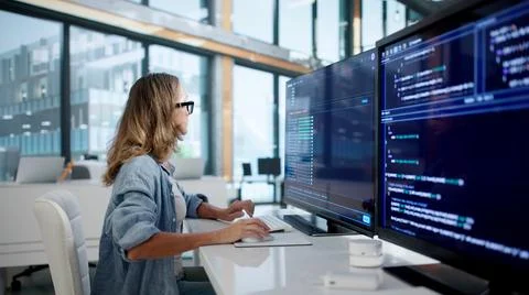 Experienced Software Developer Coding Secure Cloud Applications In Collaborat Stock Photos