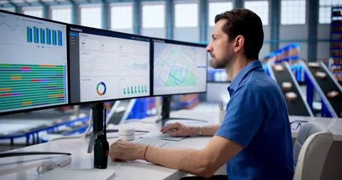 Experienced Warehouse Manager Uses Inventory Software To Track And Optimize O Stock Photos