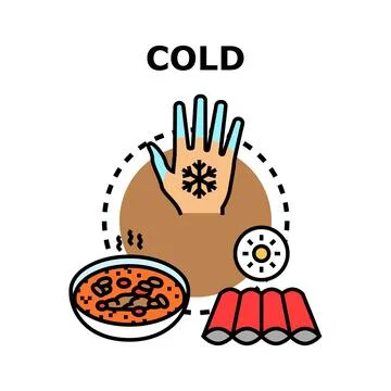Experiencing cold weather with warming food and clothes Illustrazione stock
