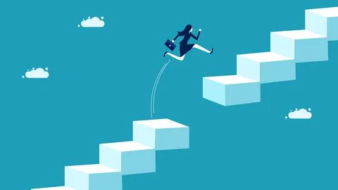 Experiencing obstacles and risks. business woman jumping over the gap of the  Stock Illustration