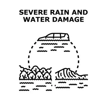 Experiencing severe rain and flooding with water damage Stock Illustration