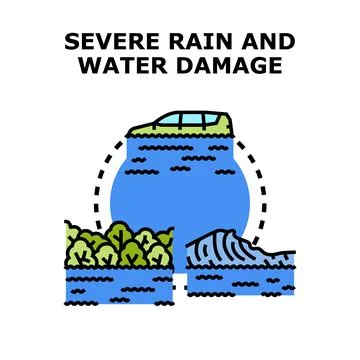 Experiencing severe rain and flooding with water damage Stock Illustration