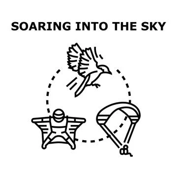 Experiencing sky soaring, flying, and wing suit jumping Stock Illustration