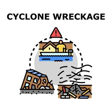 Experiencing strong cyclone extreme weather destruction and damage Ilustración de archivo