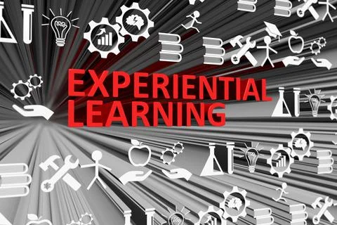 EXPERIENTIAL LEARNING concept blurred background 3d render illustration Stock Illustration