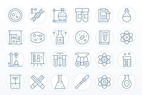 Experiment 128x128 Vector Icon Pack with 24 Thin Line Grid Fitted Elements Stock Illustration