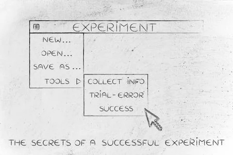 Experiment dropdown menu, pointer selecting the Success option Illustrazione stock