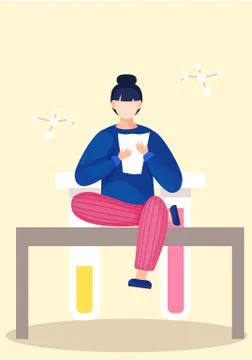 Experiment in the laboratory. Reagent in test tubes. Girl sitting at the table イラスト素材