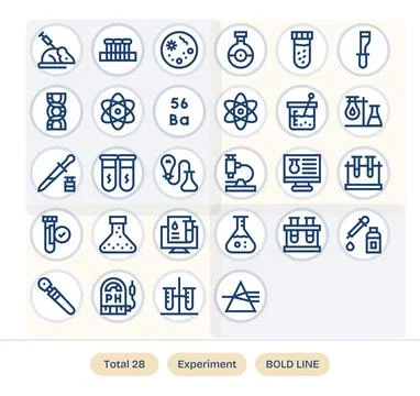 Experiment Vector Icon Collection with 28 128x128 Bold Line Designs Stock Illustration