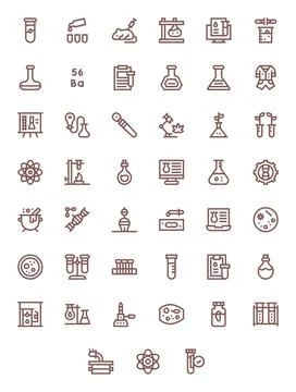 Experiment Visual Pack containing 45 Bold Line Pixel Optimized Vector Icons Stock Illustration