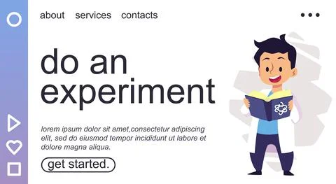 Experimental and exact sciences for kids landing page, flat vector illustration. Ilustración de archivo