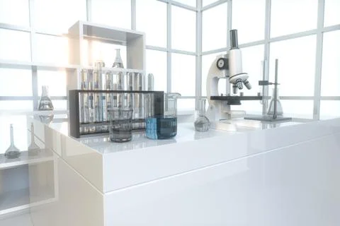 Experimental apparatus with an empty laboratory,white background,3d rendering Stockillustratie